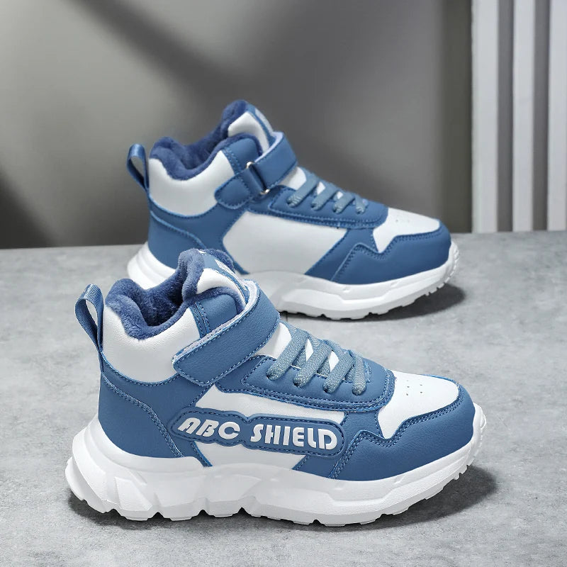 Zapatos de otoño e invierno para niños, zapatillas altas, zapatos cálidos de felpa de algodón para niños, zapatillas deportivas informales para uso diario para niños de 4 a 12 años
