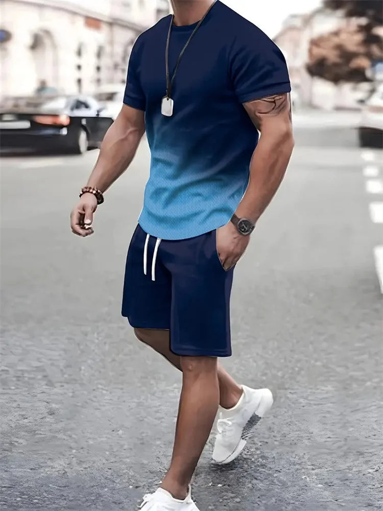Conjunto Deportivo Hombre 2 Piezas | Camiseta + Pantalón Corto Estampado Playa
