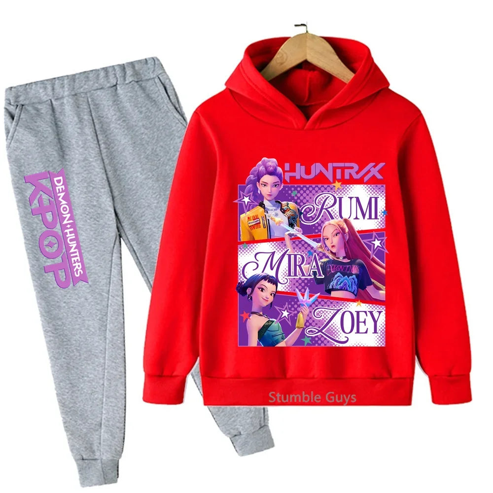 Conjunto de sudadera con capucha Kpop Demon Hunters de 3 a 14 años, ropa deportiva para niños y niñas, ropa diaria de otoño para niños