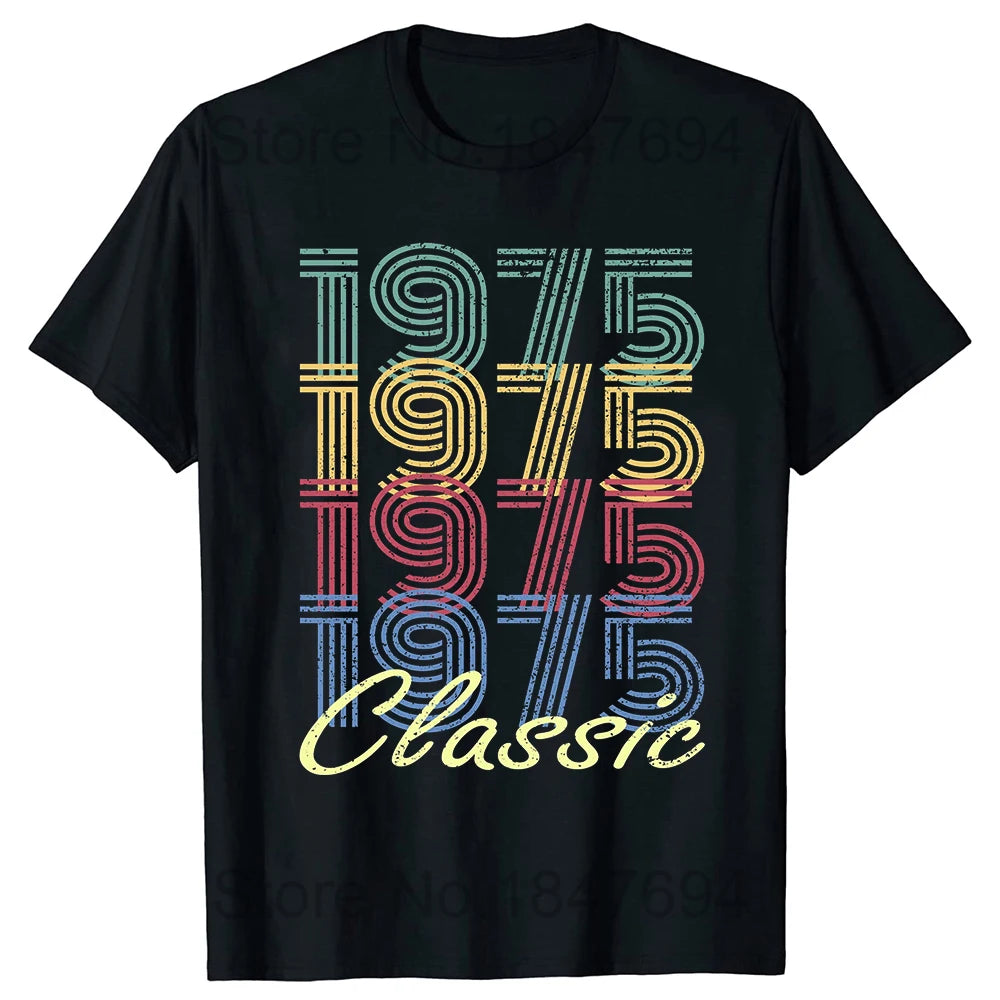 Novedad, impresionantes leyendas Vintage nacidas en 1975, camisetas de 49 años, ropa informal de algodón con imágenes, camiseta de manga corta para regalos de cumpleaños