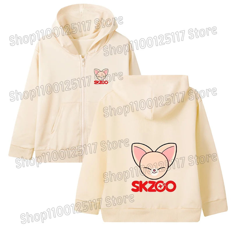Skzoo-ropa fina de manga larga con cremallera para niñas, chaqueta con capucha de Anime, otoño y primavera, estampado de dibujos animados, ropa de calle con cremallera y bolsillo