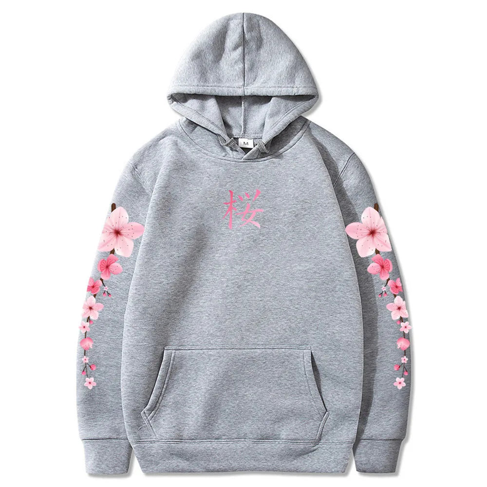 Sudaderas con capucha con estampado de Sakura de flores japonesas, sudaderas con capucha de invierno de manga larga, jerséis cómodos informales para mujeres/hombres con bolsillo