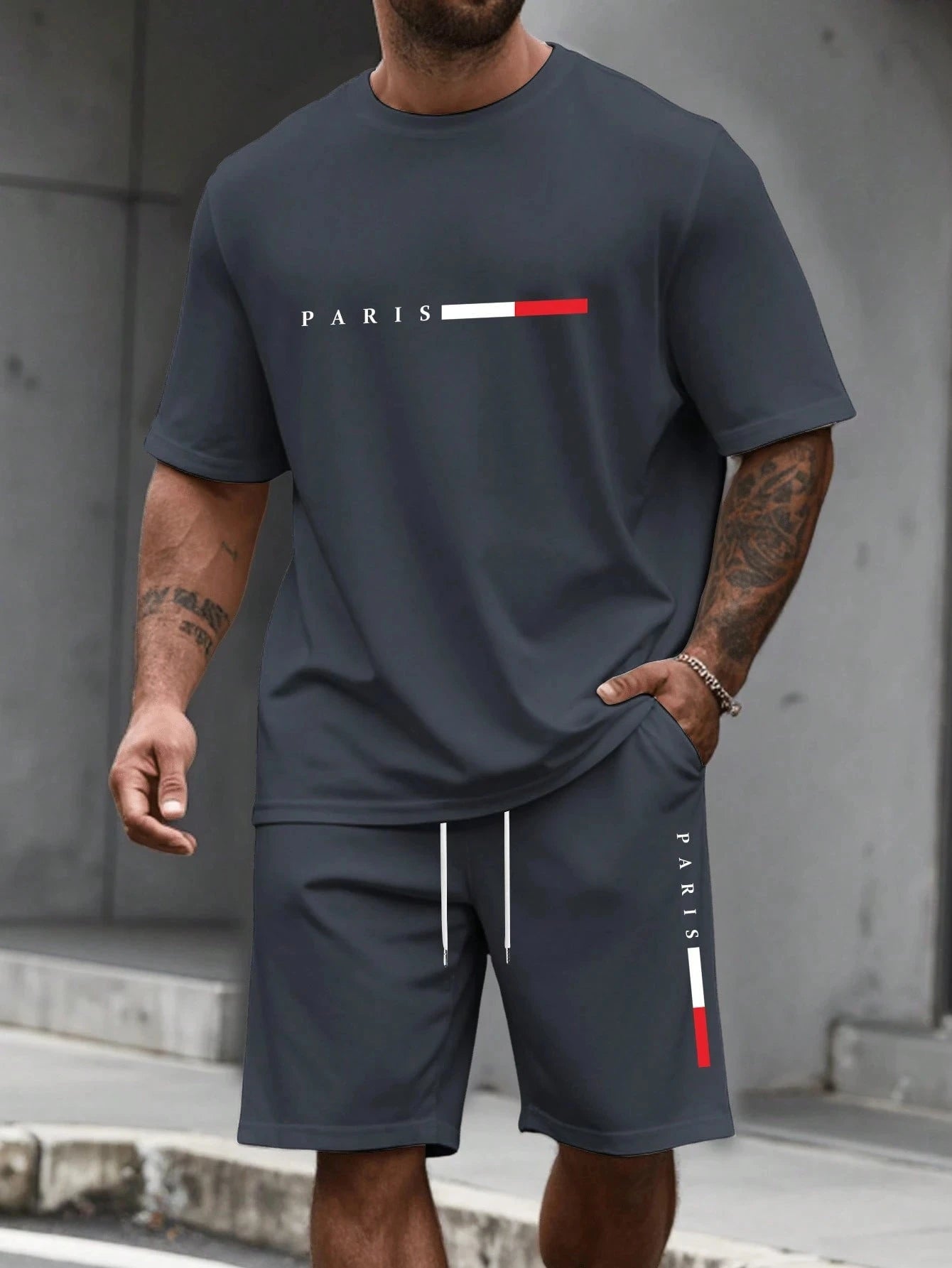 Chándal de hombre 2 piezas  Conjunto de camisa y pantalones cortos de manga corta con cuello redondo, traje para correr para hombre, camisetas de talla grande, ropa para hombre, camiseta de verano