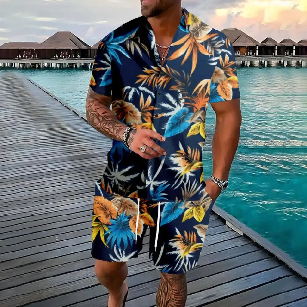 Conjunto Hawaiano 3D Hombre | Camisa y Pantalón Corto Playa