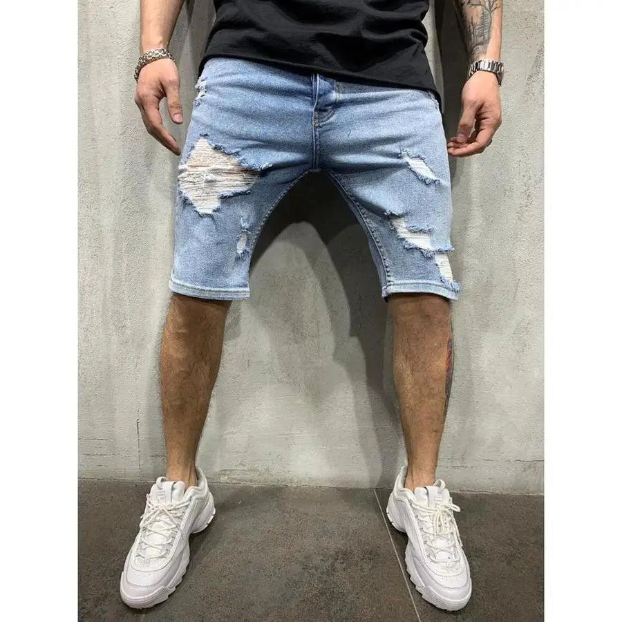 Pantalones cortos vaqueros con borlas rasgadas para hombre, pantalones vaqueros perforados lavables personalizados, pantalones medios informales grandes, novedad de verano 2024