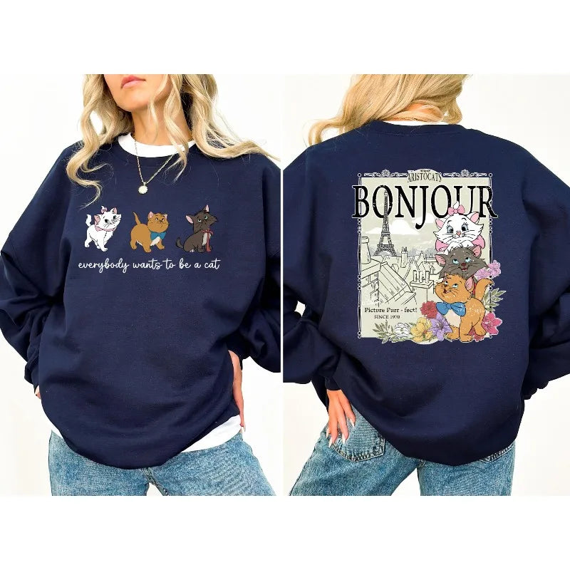 Todo el mundo quiere ser un sudadera de gato, sudadera de gatos de Disney, sudadera de los Aristogatos de Disney, suéter de Aristogatos Marie Cat