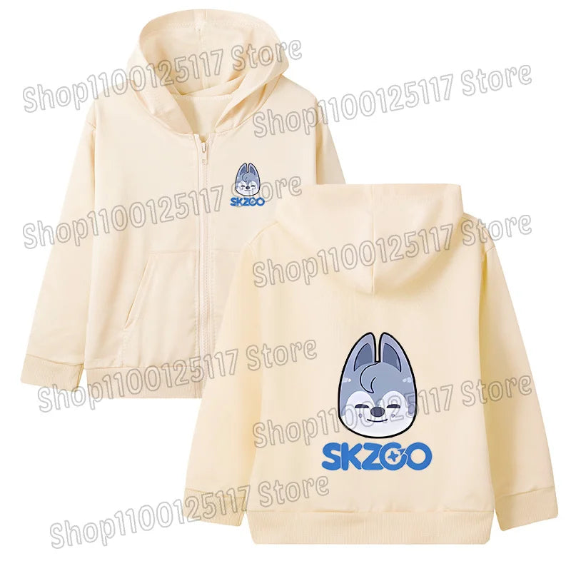 Skzoo-ropa fina de manga larga con cremallera para niñas, chaqueta con capucha de Anime, otoño y primavera, estampado de dibujos animados, ropa de calle con cremallera y bolsillo