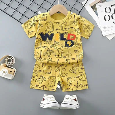 Conjunto de ropa informal para niños, chándal de 2 piezas con dibujos animados del Pato Donald, camiseta y pantalones cortos, verano, 1-4 años