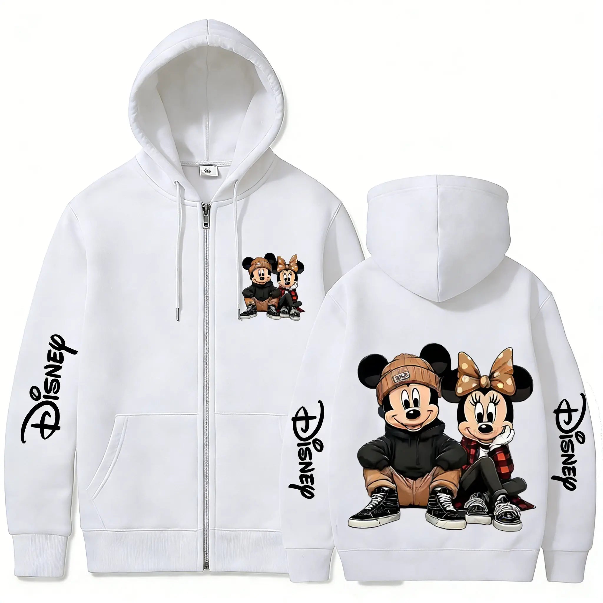 Sudadera con capucha y cremallera de Disney Mickey Minnie para hombre y mujer, ropa de calle de manga larga, Tops informales para primavera y verano, 2026