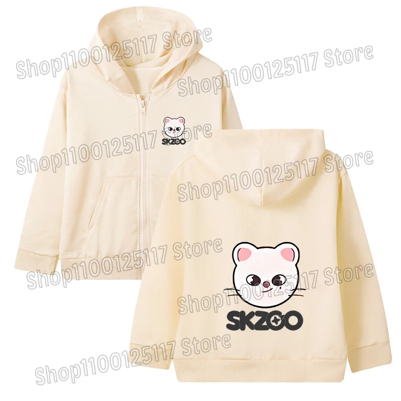 Skzoo-ropa fina de manga larga con cremallera para niñas, chaqueta con capucha de Anime, otoño y primavera, estampado de dibujos animados, ropa de calle con cremallera y bolsillo