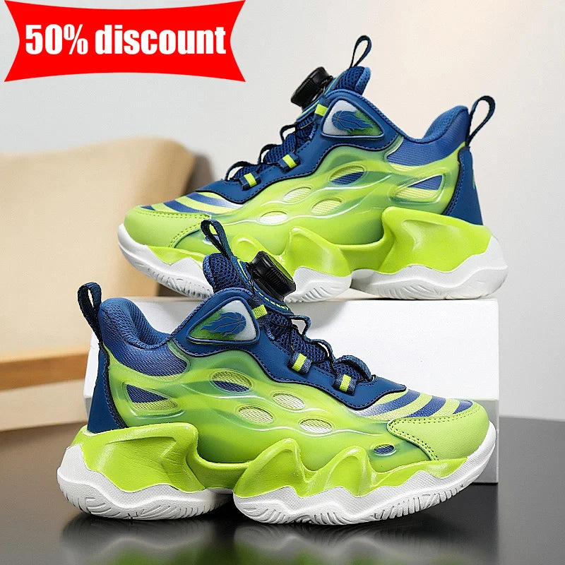 Zapatillas de baloncesto para niños, zapatillas de baloncesto de moda transpirables de malla para adiestramiento al aire libre, antideslizantes, resistentes al desgaste