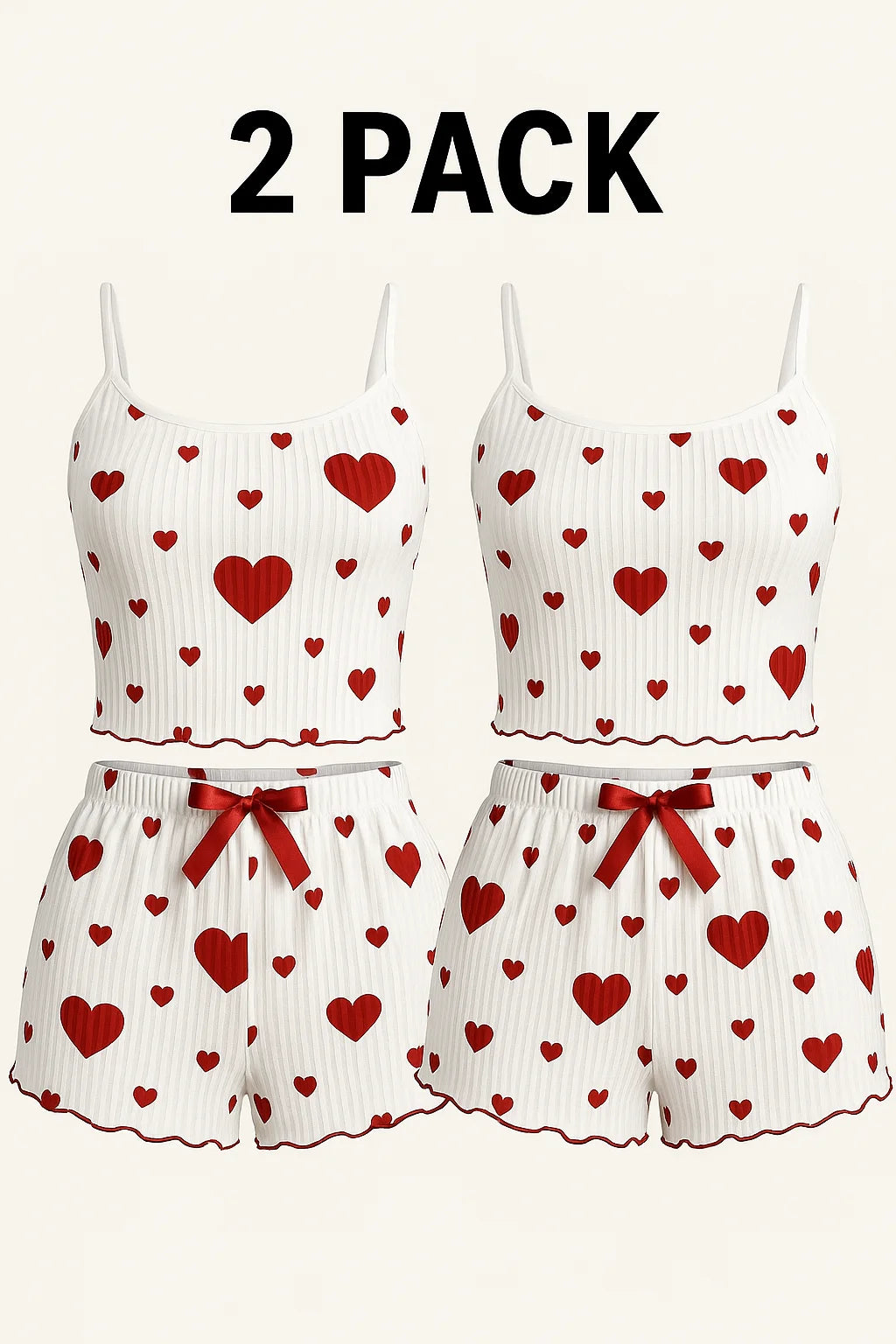 Conjunto de pijama con estampado de corazón de 2 piezas para mujer, top corto sin mangas y pantalones cortos, ropa de dormir suave y cómoda para ropa de dormir de verano