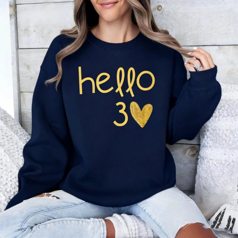 Sudadera con Capucha Térmica para Mujer, con la Frase 'Hola Otoño e Invierno', Regalo para su 30.º Cumpleaños, 'Hola 30', sin Purpurina Real, Sudadera para Adultos