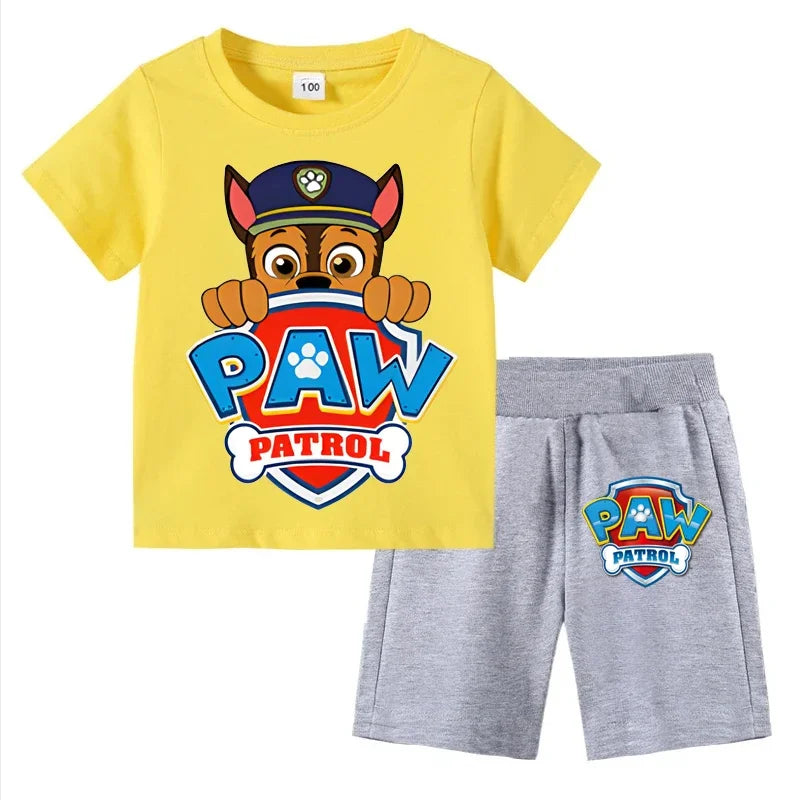 Conjunto de Patrulla Canina para niños, camiseta de manga corta, Top + pantalones cortos, trajes de 2 piezas, traje de dibujos animados para niños de 3 a 8 años, ropa para niños para verano