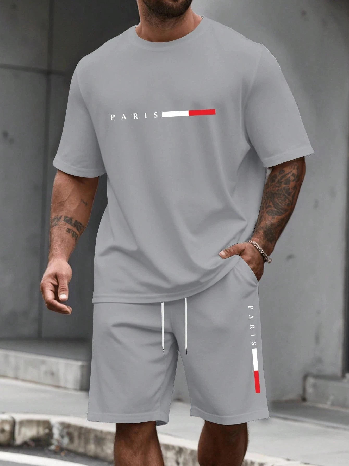 Chándal de hombre 2 piezas  Conjunto de camisa y pantalones cortos de manga corta con cuello redondo, traje para correr para hombre, camisetas de talla grande, ropa para hombre, camiseta de verano