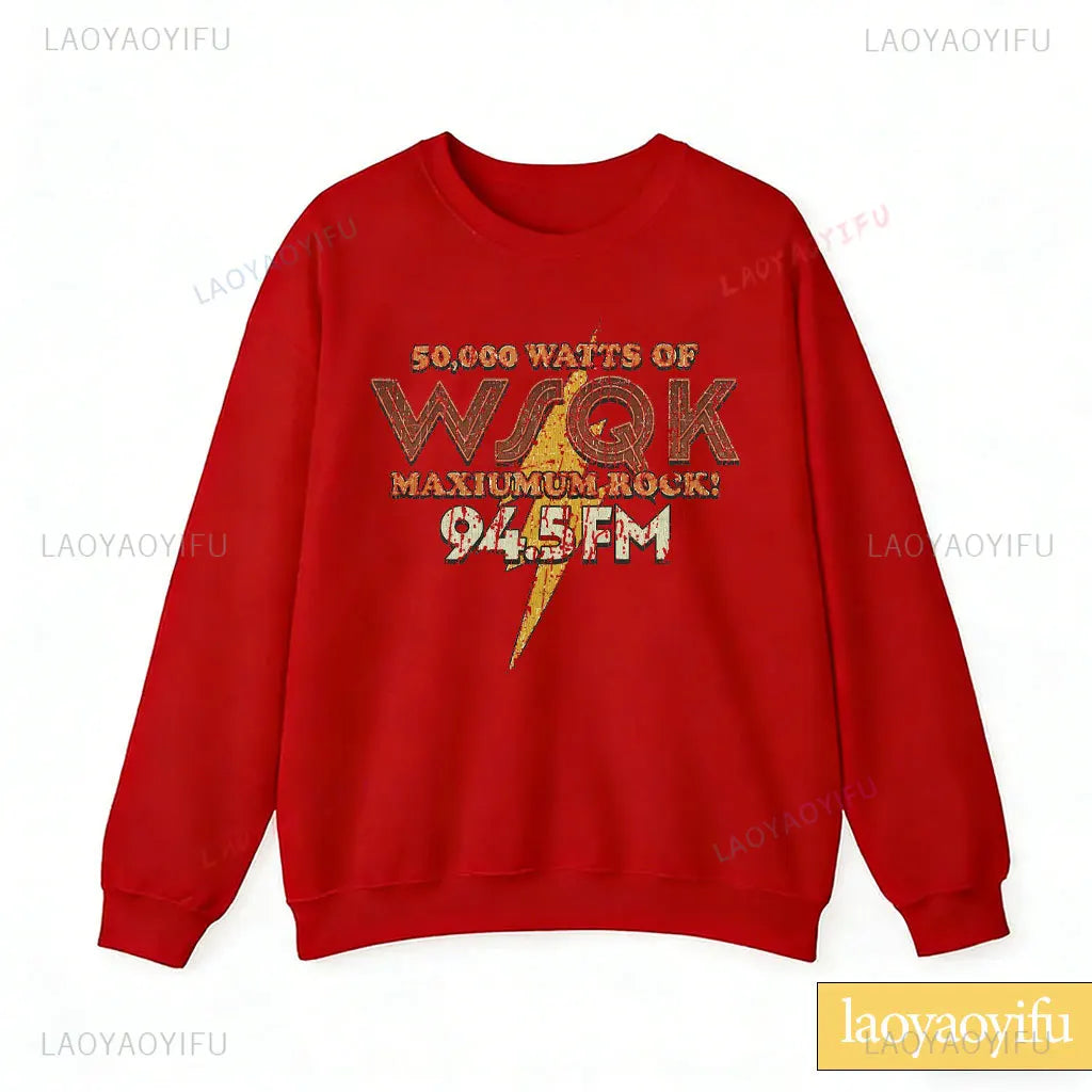 WSQK The Squawk 94,5 sudadera con Radio FM Wsqk sudaderas Unisex Vintage ciencia ficción cuello redondo 80s suéter nostálgico camisa Retro regalo