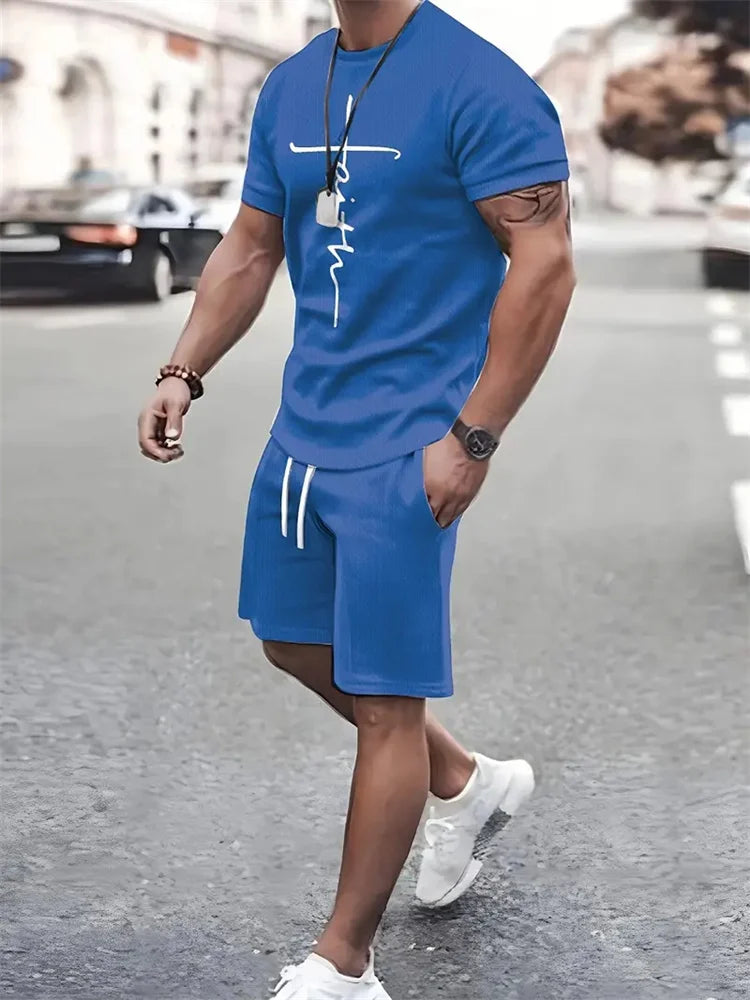 Conjunto Deportivo Hombre 2 Piezas | Camiseta + Pantalón Corto Estampado Playa