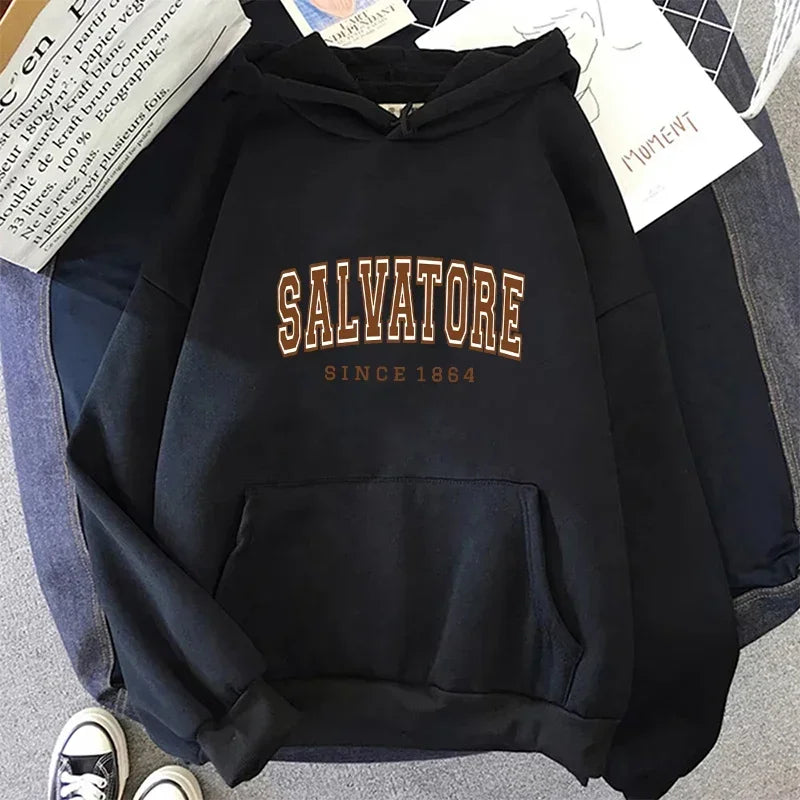 Salvatore Since1864 Sudadera con capucha estampada para hombre, jersey Vintage TVD Damon Stefan, sudadera con cuello redondo, sudadera superior para seguidores
