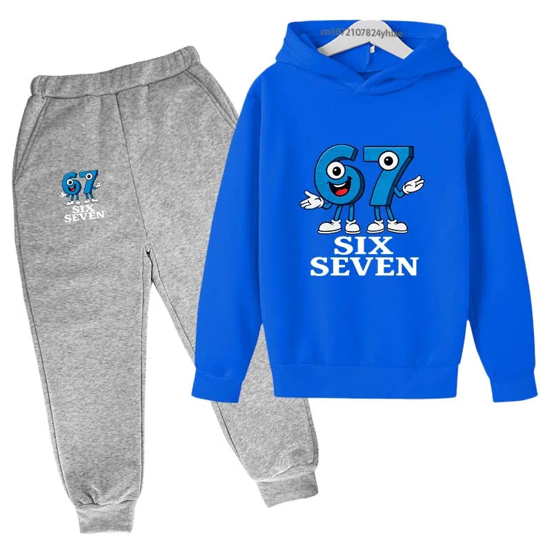 Six Seven divertido estampado de números niños primavera otoño Casual 2 uds Sudadera con capucha + Pantalones chándales 2-13 años niños niñas trajes diarios ropa