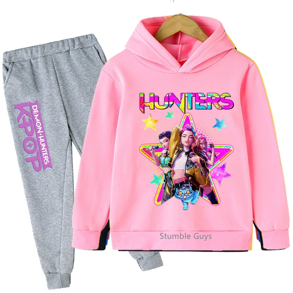 Conjunto de sudadera con capucha Kpop Demon Hunters, ropa deportiva para niños y niñas de 3 a 12 años, ropa de Anime de otoño