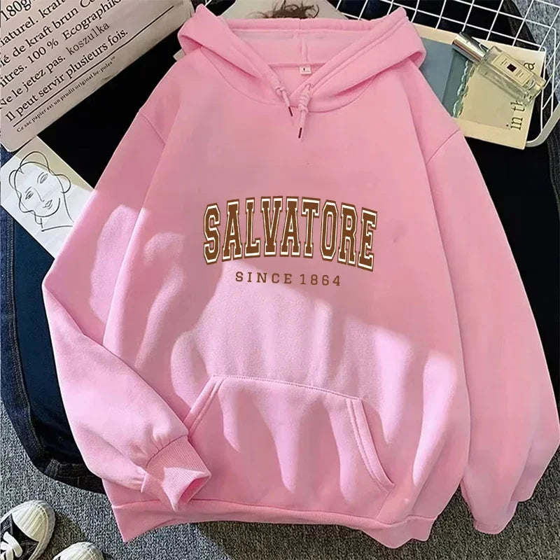 Salvatore Since1864 Sudadera con capucha estampada para hombre, jersey Vintage TVD Damon Stefan, sudadera con cuello redondo, sudadera superior para seguidores