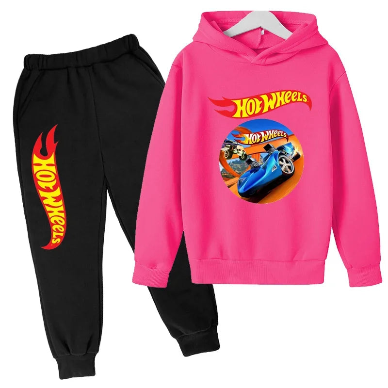 Ropa para niños Hot Wheels juego de coches Abrigo con capucha estampado 3-12 años niños niñas niño Top + Pantalones sudadera de moda ropa deportiva Casual