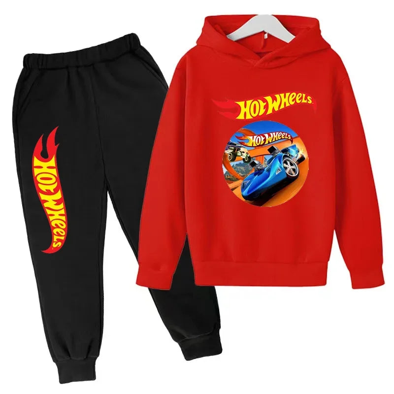 Ropa para niños Hot Wheels juego de coches Abrigo con capucha estampado 3-12 años niños niñas niño Top + Pantalones sudadera de moda ropa deportiva Casual