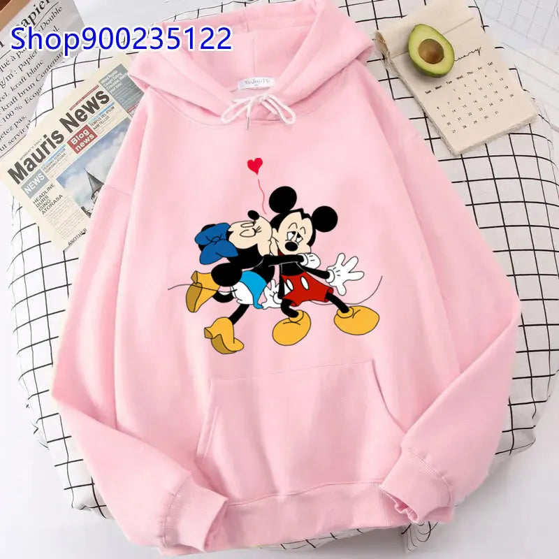Sudadera con Capucha Estilo Harajuku para Mujer, Ropa Oversize con Estampado de Mickey y Minnie, Sudadera Hip Hop, Sudadera con Capucha con Corazón de San Valentín, Regalos
