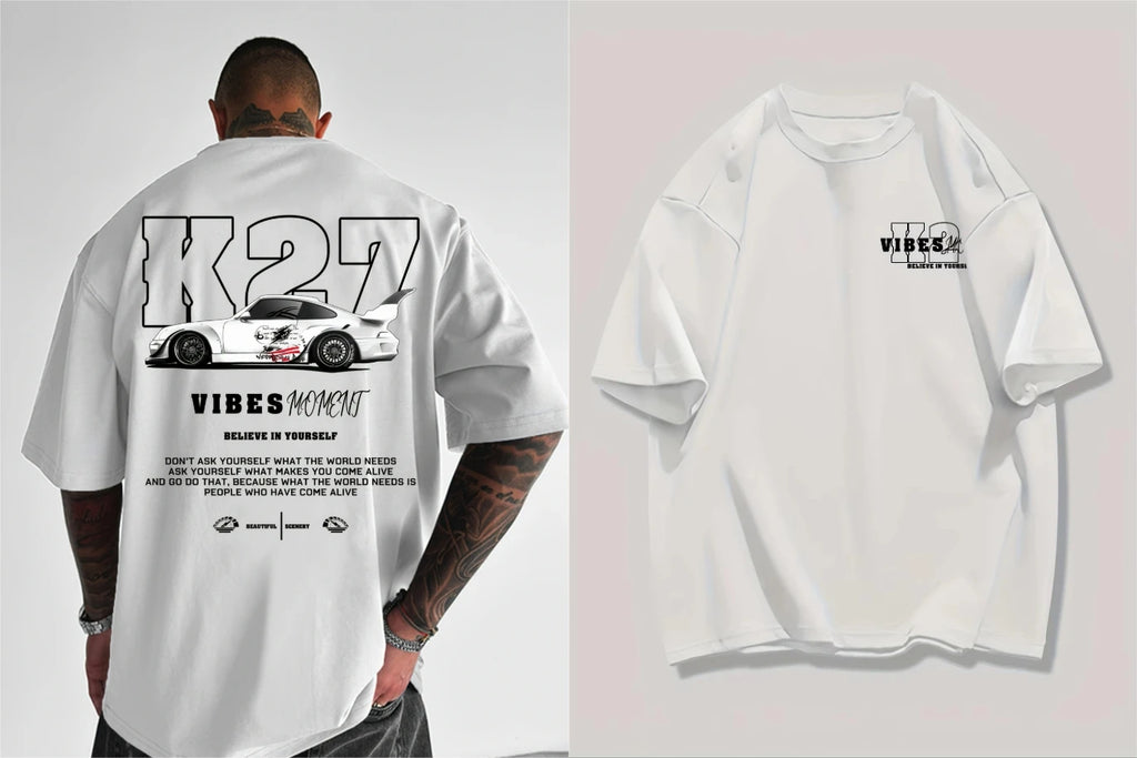 Camiseta de Verano para Hombre con Estampado de Auto, 100% Algodón, Corte Holgado e Informal, Estilo Hip-Hop Urbano, Apta para Hombres y Mujeres