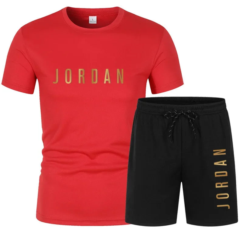 Conjunto deportivo informal de dos piezas para hombre joven, camiseta de manga corta y pantalones cortos, moda de verano