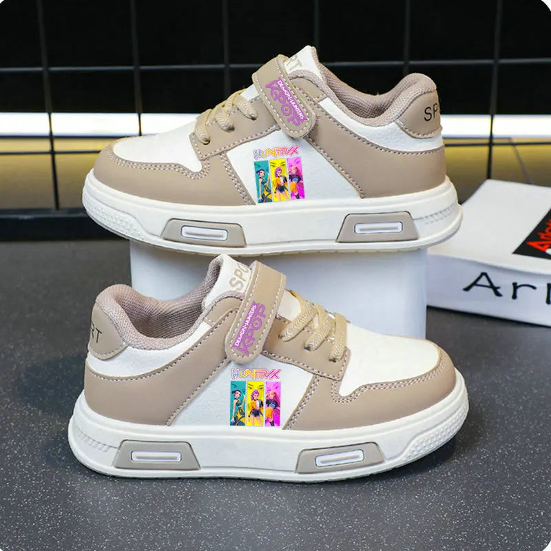 Kpop Demon Hunters zapatos para niños, zapatillas de deporte para niñas, zapatos blancos de otoño, zapatos informales para correr, Tenis de suela blanda antideslizantes