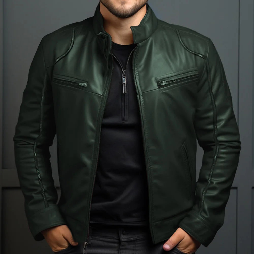 Chaqueta informal de cuero PU para hombre, estilo Punk, cuello con cremallera, multicremallera, ropa de calle de estilo motero más baja a la moda