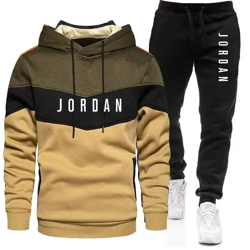Nuevo jersey informal de otoño e invierno para hombre + Pantalones de dos piezas para correr al aire libre, sudadera con capucha a la moda para hombre, conjunto de ropa deportiva