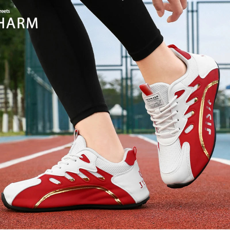 Zapatillas de deporte de malla transpirable rojas y blancas para hombre, zapatos para correr informales a la moda, zapatillas deportivas ligeras antideslizantes para uso diario