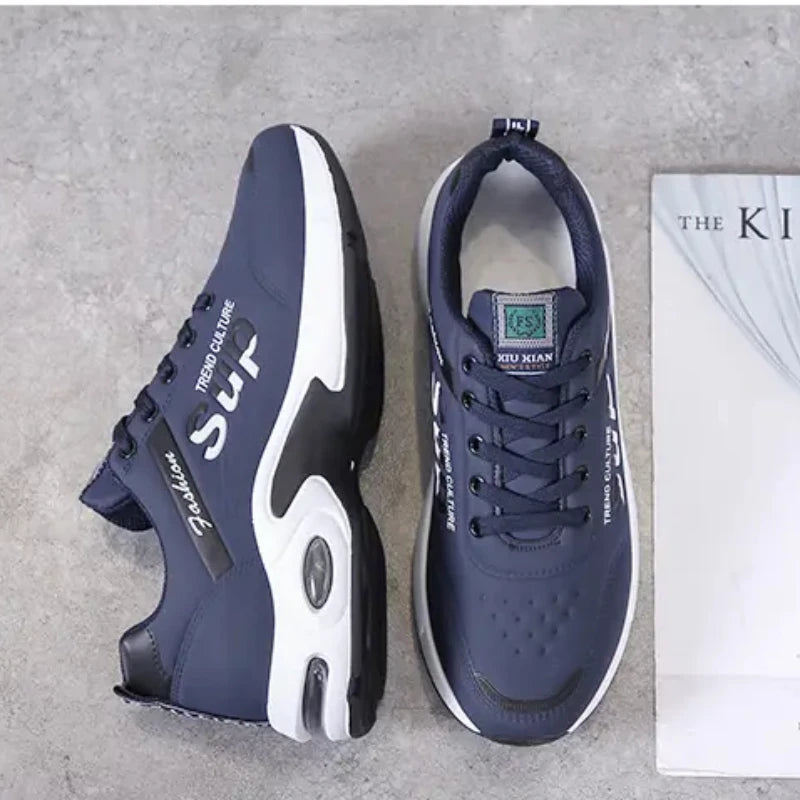Zapatillas para correr antideslizantes y antiolores con superficie de cuero e zapatos impermeables para Hombre con aumento de altura interior