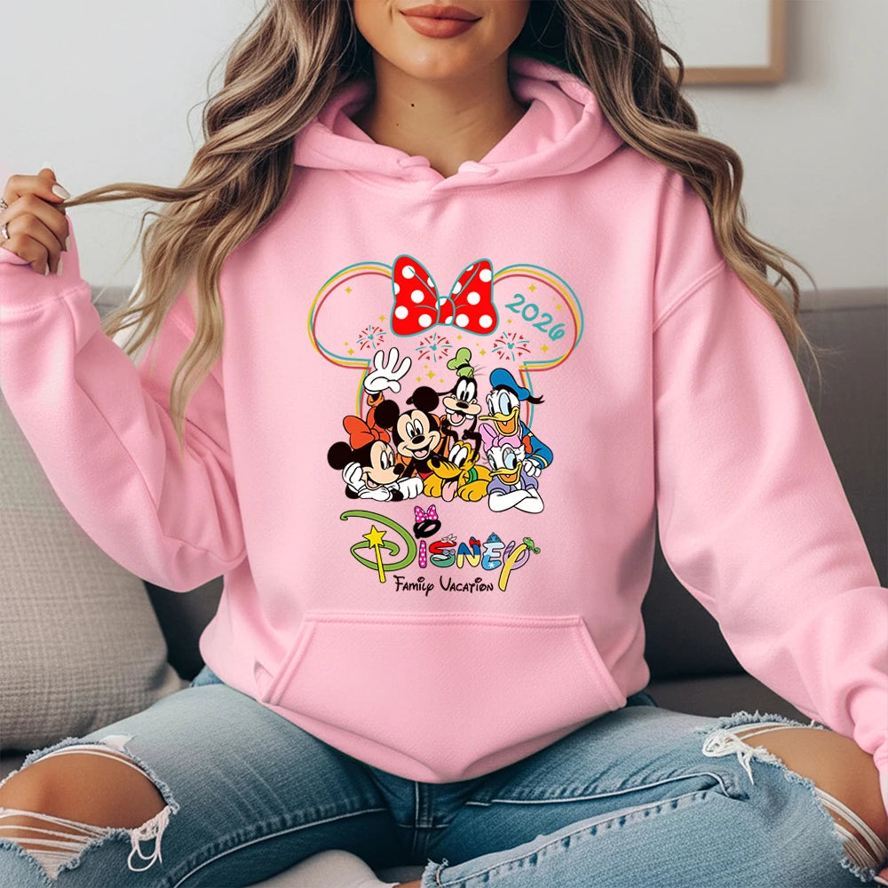 Sudadera con capucha de personajes clásicos para vacaciones familiares de Disney 2026 con forro polar, jersey cálido de invierno para mujer, ropa acogedora de otoño, ropa informal