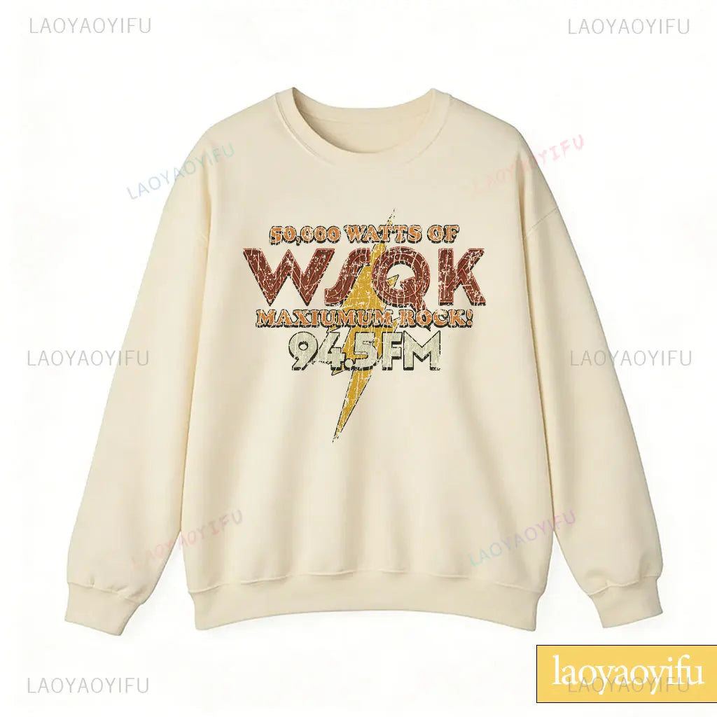 WSQK The Squawk 94,5 sudadera con Radio FM Wsqk sudaderas Unisex Vintage ciencia ficción cuello redondo 80s suéter nostálgico camisa Retro regalo