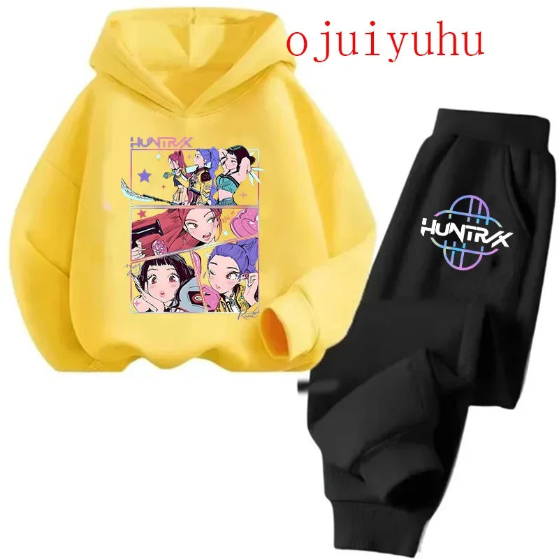 Kpop Demon Hunters Kawaii Jersey sudadera Anime Trucksuit dibujos animados niñas niño niños ropa conjuntos unisex sudaderas con capucha para niños