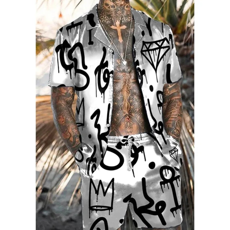 Conjunto de camisa para hombre con estampado 3D de estilo étnico, pantalones cortos de playa de manga corta con flores Retro, conjunto informal hawaiano de 2 piezas, ropa de calle de verano