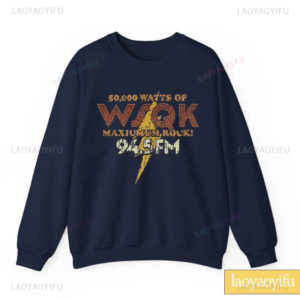 WSQK The Squawk 94,5 sudadera con Radio FM Wsqk sudaderas Unisex Vintage ciencia ficción cuello redondo 80s suéter nostálgico camisa Retro regalo
