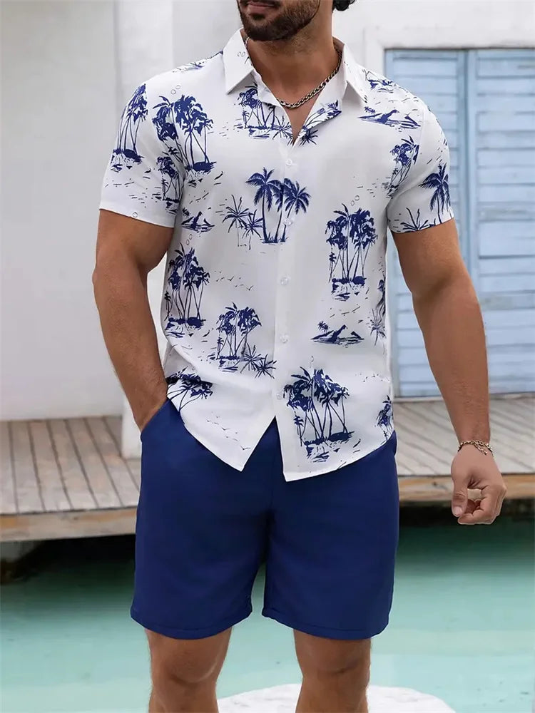 Conjunto Hawaiano Hombre – Camisa Estampada 3D y Pantalón Corto de Playa