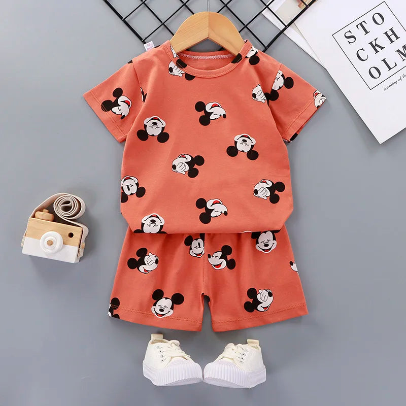 Conjunto de ropa informal para niños, chándal de 2 piezas con dibujos animados del Pato Donald, camiseta y pantalones cortos, verano, 1-4 años