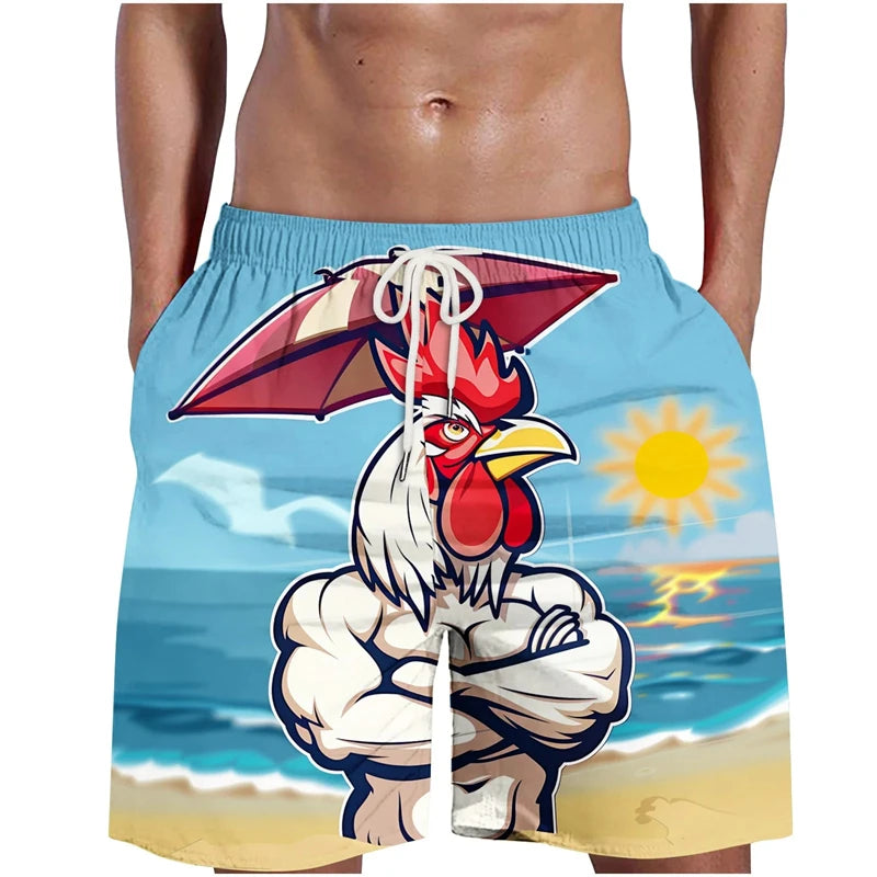 Pantalones cortos informales para hombre con estampado de gallo divertido y genial, pantalones de playa finos y transpirables de verano, ropa de descanso con diseño único de arte de grafiti en 3D