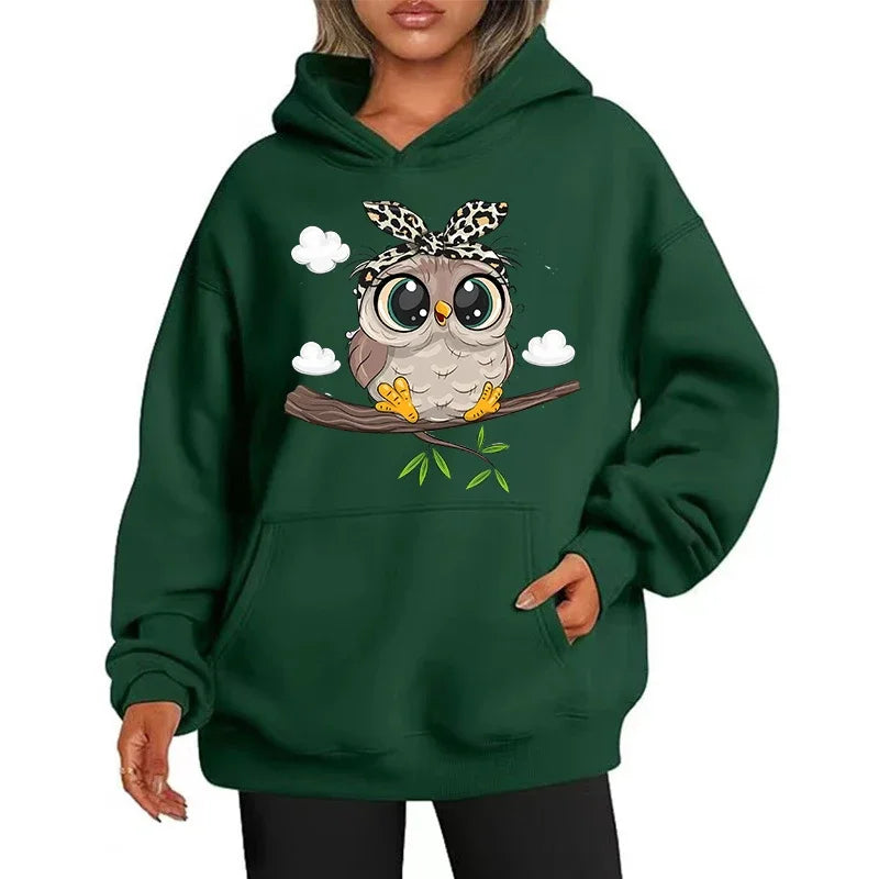 2025New lindo diseño de búho mujeres sudaderas con capucha estilo americano Casual con capucha otoño Hip Hop Sudadera con capucha Casual ropa de lana sudadera femenina