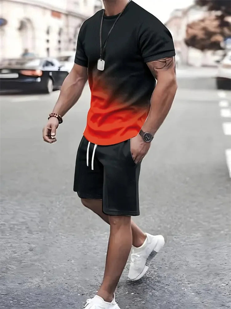 Conjunto Deportivo Hombre 2 Piezas | Camiseta + Pantalón Corto Estampado Playa