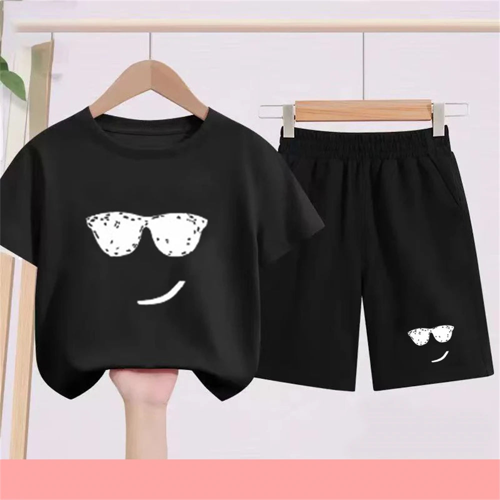 Camiseta de verano para niños de 3 a 12 años, conjunto de camiseta blanca y pantalones cortos, 2 uds., conjunto fresco y refrescante de manga corta con estampado para niños