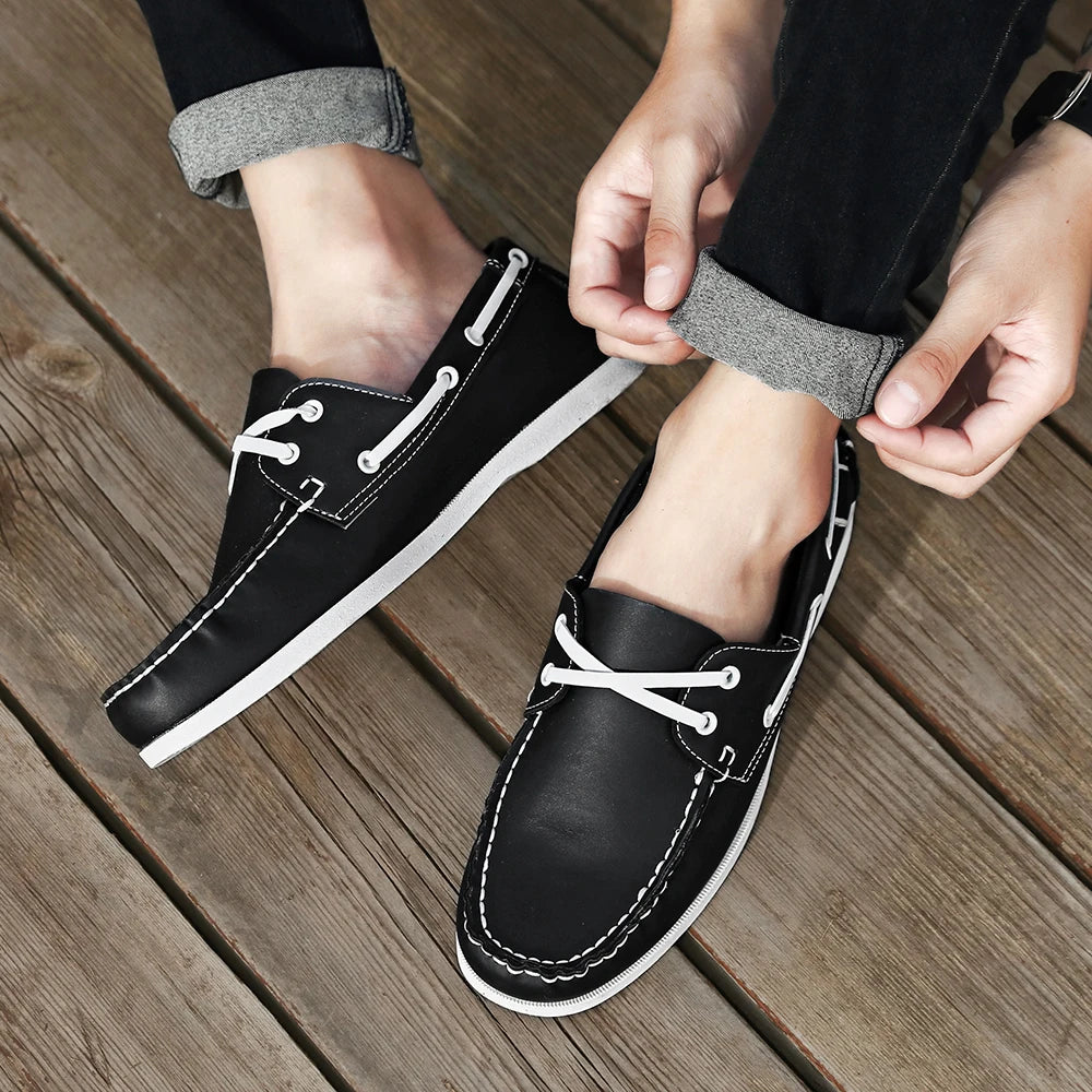 Zapatos mocasines con punta delantal de moda para hombre, cómodos antideslizantes para caminar al aire libre, viajar, primavera y verano