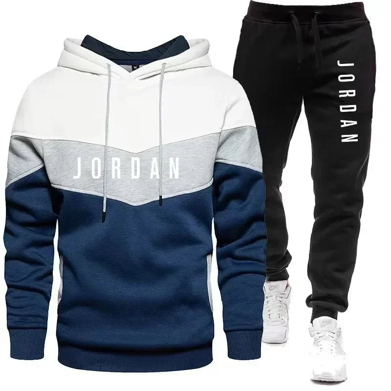 Nuevo jersey informal de otoño e invierno para hombre + Pantalones de dos piezas para correr al aire libre, sudadera con capucha a la moda para hombre, conjunto de ropa deportiva