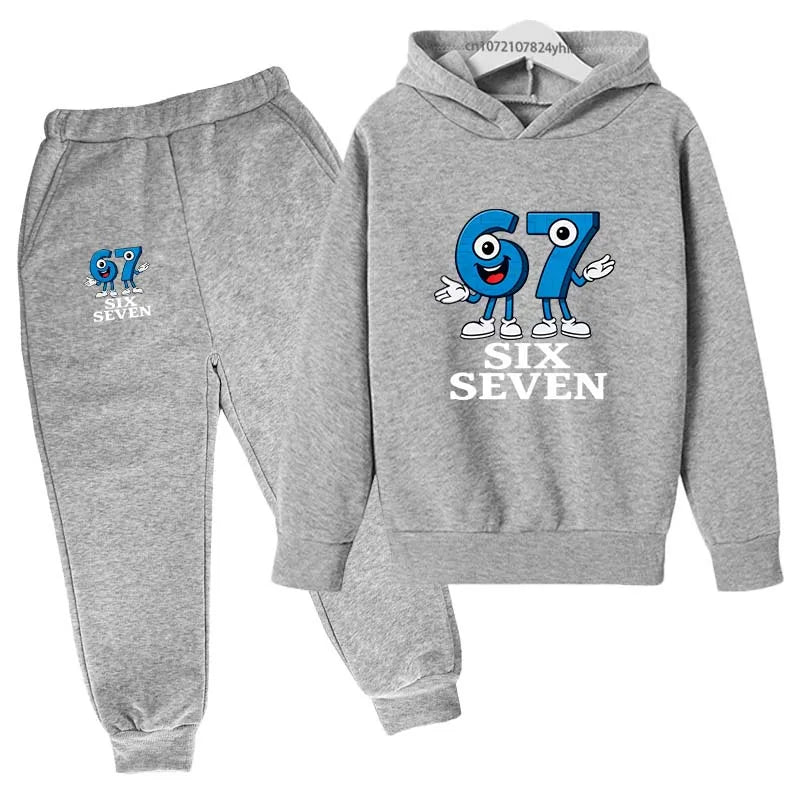 Six Seven divertido estampado de números niños primavera otoño Casual 2 uds Sudadera con capucha + Pantalones chándales 2-13 años niños niñas trajes diarios ropa
