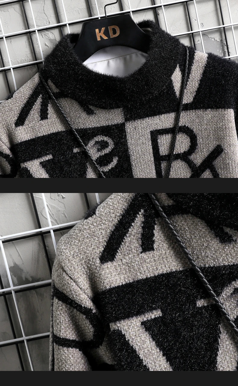 Suéter de punto para hombre, jerséis a rayas con estampado, suéter de cuello redondo, Otoño/Invierno, ropa informal de calidad de diseñador para hombre, jersey